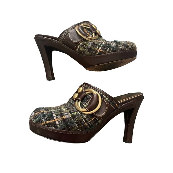 COACH CLAUDE BOUCLE‎ TWEED LEATHER MULE SLIDE BOOT HIGH HEEL GREEN 8 - Picture 1 of 9